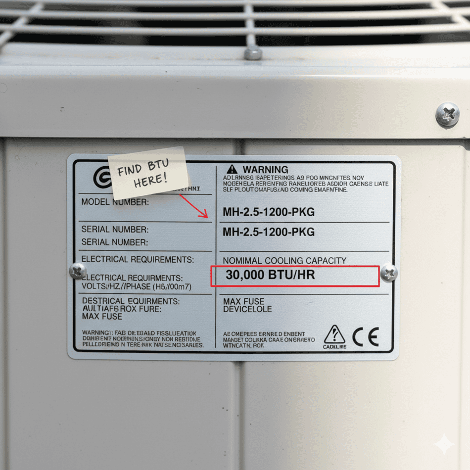 How to find BTU rating on mobile home AC data plate.