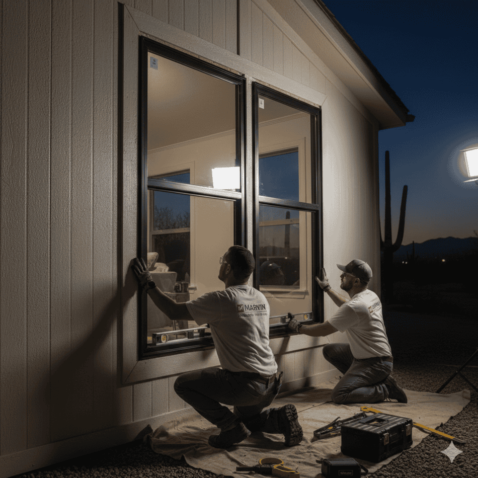 Professional installation of Marvin Infinity windows in Arizona.
