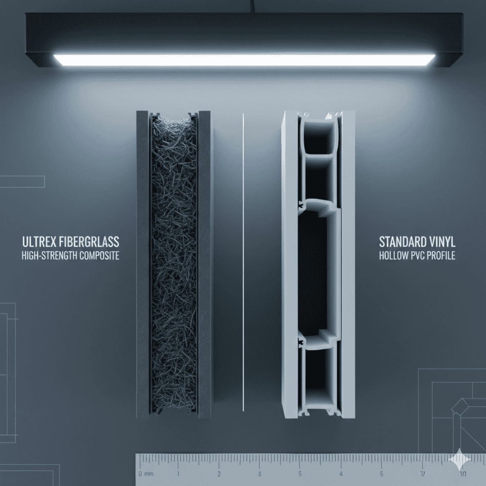 Comparison of Ultrex fiberglass and vinyl window frame durability.