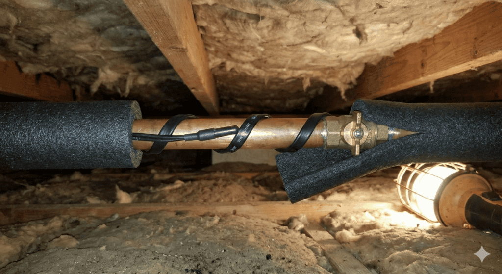 Insulated mobile home water pipe with heat tape
