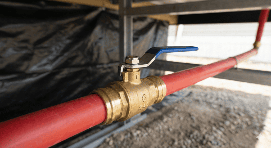 Quarter-turn ball valve installed on mobile home PEX water line