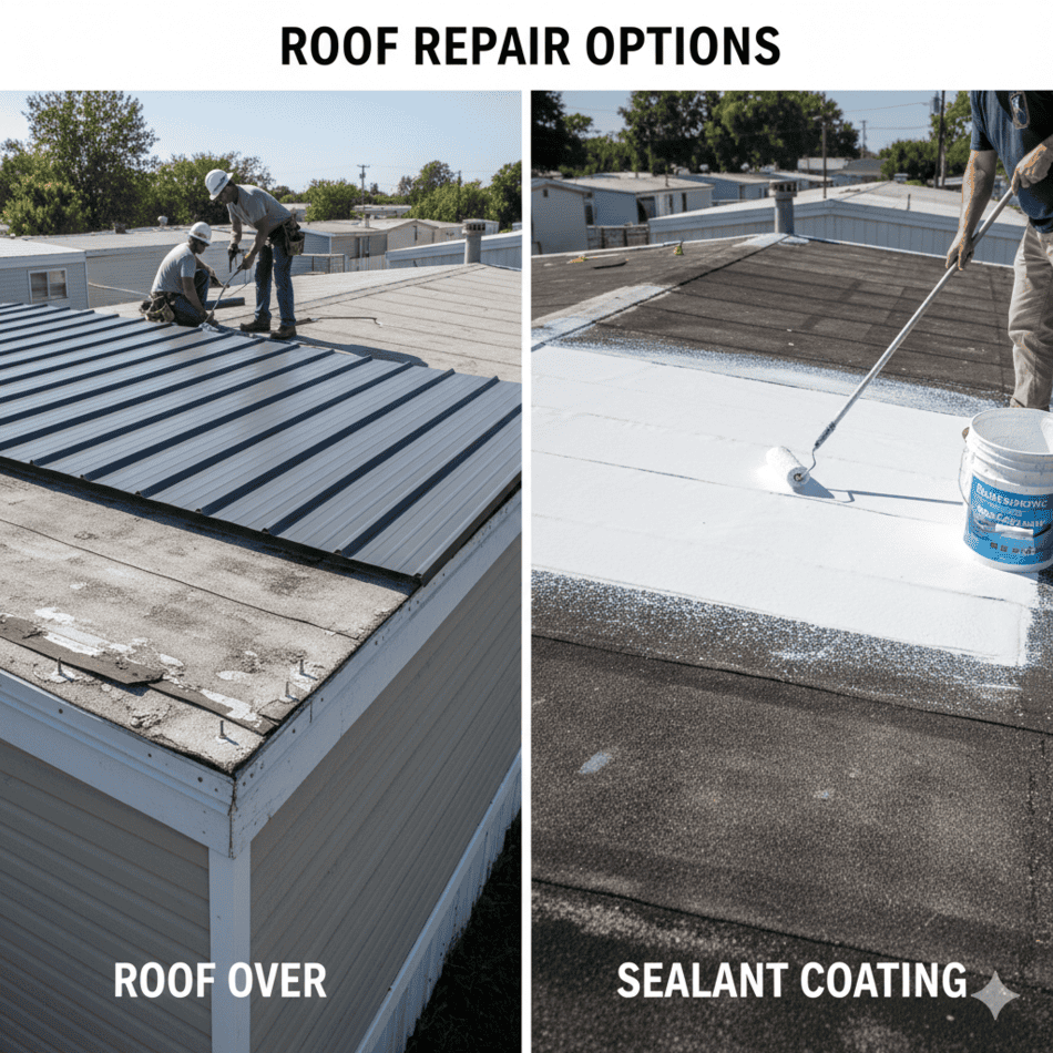 Comparison of mobile home roof-over vs. elastomeric coating.