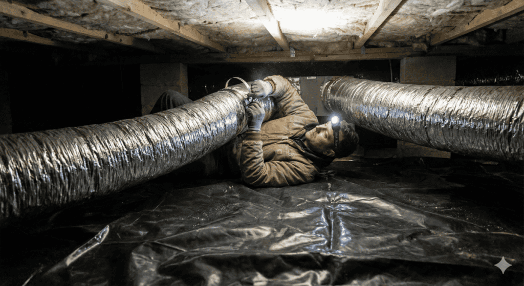 HVAC crossover duct connection under mobile home