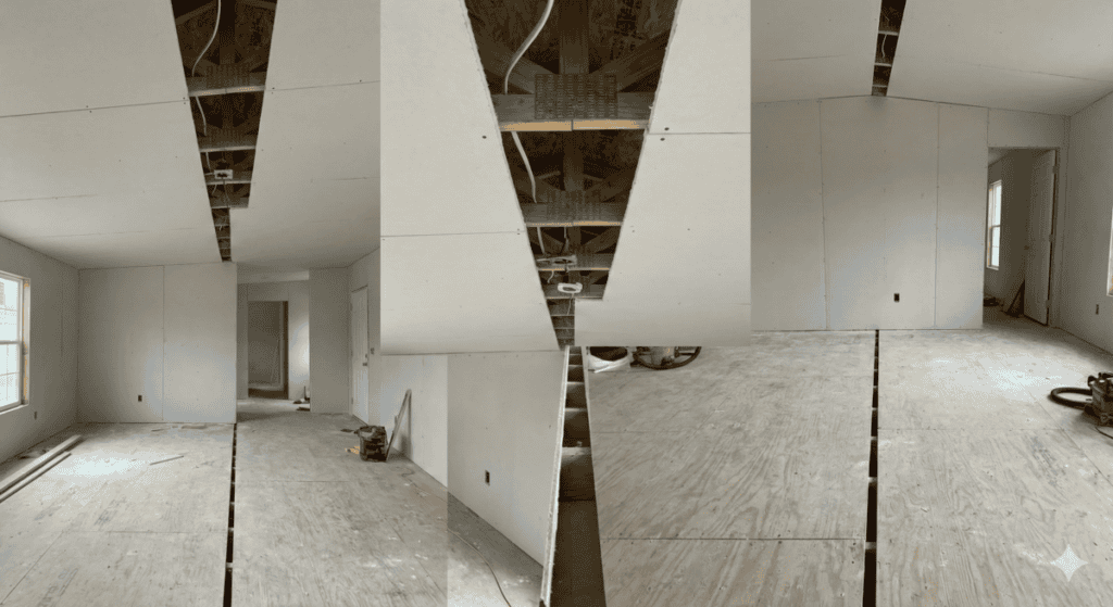Interior marriage line gap double wide home