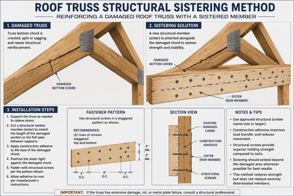Roof Truss Structural Sistering Method