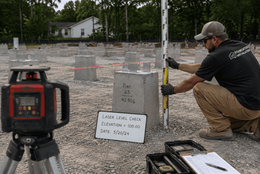 Laser Level Check on Concrete Piers